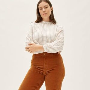 Everlane The Double-Gauze Shirred Top, Size 8, White Windowpane